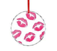 Rouge à lèvres rose à motif de marque de baiser en cristal à suspendre pour décoration de sapin de Noël