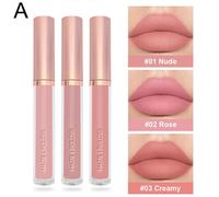 Rouge À Lèvres Velours Mat,Brillant À Lèvres Nu,Liquide Imperméable,Longue Durée,Teinte Humide,Antiadhésif,3 Pièces/Ensemble.A.