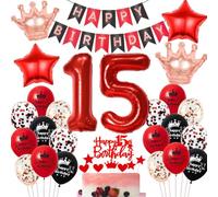 Rouge Anniversaire Decoration 15 ans Fille, 15 ans Anniversaire Decoration Noir Rouge, Ballons 15 ans anniversaire Fille Rouge Noir, 15 Ballons Anniversaire Noir Rouge, 15 ans Déco Fête Ballon