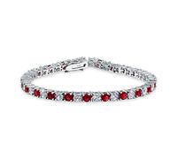 Rouge Blanc Alternatif Simulée Rubis Rond Zirconia 12.00 Ct Prong Basket Set Solitaire Aaa Cz Tennis Bracelet Pour Femmes Prom Bride Plaqué Argent 7.5 Inch