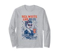 Rouge Blanc Bleu Heavy on The Blue 4th Juillet Liberal Feminist Manche Longue