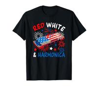 Rouge, blanc et harmonica, instrumentiste du drapeau américain du 4 juillet T-Shirt