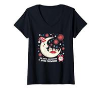 Rouge, Blanc et l'heure du Coucher après Le feu d'artifice T-Shirt avec Col en V, Femme, Noir, S
