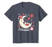 Rouge, Blanc et l'heure du Coucher après Les Feux d'artifice T-Shirt, Enfant, Bleu Chiné, 3 Ans