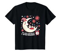 Rouge, Blanc et l'heure du Coucher après Les Feux d'artifice T-Shirt, Enfant, Noir, 6 Ans