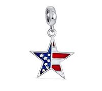 Rouge Blanche Bleu Stripe Holiday American Usa Patriotic Flag Étoile Forme Pangle Charm Bead For Women Teens .925 Argent Sterling Fits European Bracelet