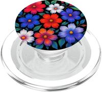 Rouge Bleu Blanc Cosmos Floral Pattern Shapes Mania PopSockets PopGrip pour MagSafe