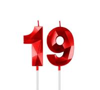 Rouge bougies d'anniversaire en forme de chiffre 19, 3D bougies rouge décoration de gâteau,décoration de gâteau pour fête d'anniversaire, mariage,bougie d'anniversaire pour gâteau