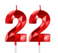 Rouge bougies d'anniversaire en forme de chiffre 22, 3D bougies rouge décoration de gâteau,décoration de gâteau pour fête d'anniversaire, mariage,bougie d'anniversaire pour gâteau