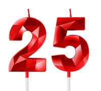 Rouge bougies d'anniversaire en forme de chiffre 25, 3D bougies rouge décoration de gâteau,décoration de gâteau pour fête d'anniversaire, mariage,bougie d'anniversaire pour gâteau