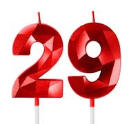 Rouge bougies d'anniversaire en forme de chiffre 29, 3D bougies rouge décoration de gâteau,décoration de gâteau pour fête d'anniversaire, mariage,bougie d'anniversaire pour gâteau
