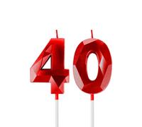 Rouge bougies d'anniversaire en forme de chiffre 40, 3D bougies rouge décoration de gâteau,décoration de gâteau pour fête d'anniversaire, mariage,bougie d'anniversaire pour gâteau