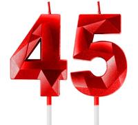 Rouge bougies d'anniversaire en forme de chiffre 45, 3D bougies rouge décoration de gâteau,décoration de gâteau pour fête d'anniversaire, mariage,bougie d'anniversaire pour gâteau