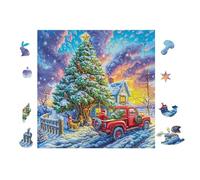 Rouge Camion with Sapin de Noël 100 Pieces Casse-tête Créatif en Voitureton Épais Rigide Difficulté Moyenne Activité Hommeuelle Loisir Créatif Cadeau Noël Qualité Premium 28x28cm