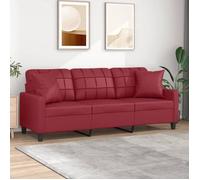 Rouge Canapé Droit - KEETHE - Trois places - avec oreillers - bordeaux 180 cm similicuir LL1534