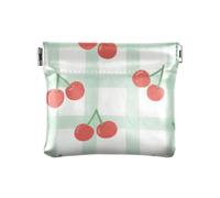 Rouge Cherry Checkerboard Mode PU Cuir Petit Porte-monnaie Portable Carte Clé Organisateurs pour Femmes de monedas para carro