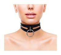 Rouge - collier de cou en cuir véritable - noir