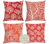 Rouge Coussin Exterieur Impermeable, Housses de Coussin 45x45 Lot de 4 corail Motifs Décoratif Canapé Taie d'oreiller Housse Coussin Exterieur en Fermeture Eclair Caché pour Decoration Salon W9-153