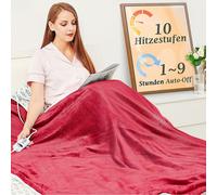 Rouge Couverture chauffante 180x130cm, 10 niveaux de chaleur (25 °C à 53 °C) Arrêt automatique lavable en machine, lavable en machine