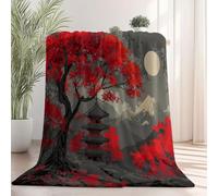 Rouge Couverture en Flanelle Douce Rétro Style Japonais Ciel Nocturne érable - Couverture Polaire Super Chaude, Haute Qualité, Poils Confortables, Idéal pour Canapé, Lit et Salon 200 x 220 cm