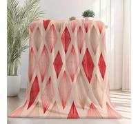 Rouge Couverture Polaire en Flanelle - Ultra Douce et Chaude Jeté de Canapé ou de Lit, Traditionnel Japonais Forme de Diamant Réversible et Lavable en Machine, Idéale pour la Maison 80 x 150 cm