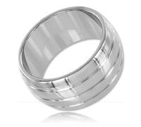 Rouge Cuir - Cockring acier 30mm rainuré bombé - Diamètre 55 mm