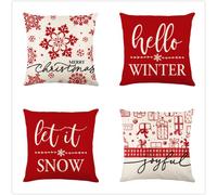 Rouge de Noël Housses de Coussin 35x35cm avec Fermeture Glissière Invisible Housse Coussin Lot de 4, Double Face soft Motif Imprime Taie Oreiller pour Canape Chambre Voiture Coussin Decoratif J-1692