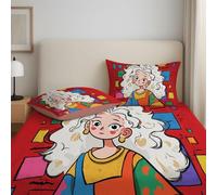 Rouge Drap Housse, 200 x 200 x 30 cm,Polyester Microfibre Coins Élastiqués Feuille pour Matelas Épais jusqu'à 30 cm (12"), Dessin Animé Personnes Lumineux Graffiti Drap Housse
