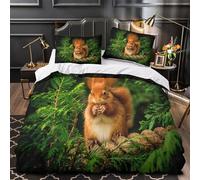 Rouge Écureuil in Forêt Linge de Lit 3D Effet Microfibre Hypoallergique 3 Pièces 2xTaies Super Douce Nature Wildlife Housse de Couette Léger Résistante for Enfants Garçons Ado Single（140x200cm）