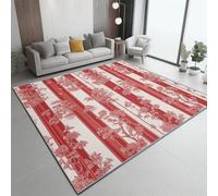 Rouge Et Blanc Tapis Salon 40 x 60 cm, Lavable en Machine Super Doux et Antidérapant Grand Tapis Salon - Style Artistique Chinois Plantes Rayures Doux Poil Court pour Chambre Salle à Manger Cuisine