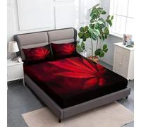 Rouge Et Noir Drap Housse 90 x 190 cm Feuilles De Marijuana Fantastiques, Doux Résistant Anti-Plis Élastique Tout Autour - Antidérapants Résistant aux Rides Drap Housse en Microfibre