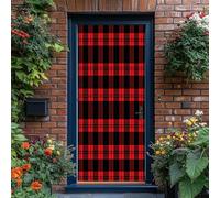 Rouge Et Noir Sticker Porte 3D, Imprimé Tartan Écossais Autocollant Poster de Porte Auto-adhésif Vinyle, Affiche Sticker Mural Chambre Salle de Bain Papier Peint Art Déco, 95 x 215 cm