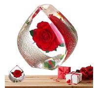 rouge éternelle, roses préservées dans une boîte en forme de cœur, véritables roses en résine, souvenir en résine, décoration de bureau pour la maison, le bureau, la chambre à coucher, le salon