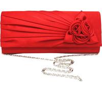 Rouge Femme Soirée Sacs d'embrayage en soie artificielle Parti Sacs à main de mariage de mariée Porte-monnaie avec chaîne amovible
