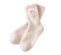 Rouge Fille 4 Ans de vison pour femmes, chaudes et confortables, style coréen, -mollet, ornées d'un nœud, chaussettes douillettes pour la maison et la nuit. Jaune Fluo Enfant (Light Pink, One Size)