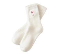 Rouge Fille 4 Ans de vison pour femmes, chaudes et confortables, style coréen, -mollet, ornées d'un nœud, chaussettes douillettes pour la maison et la nuit. Jaune Fluo Enfant (White, One Size)