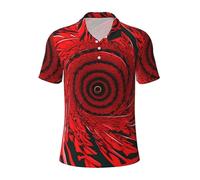 Rouge Fleur Vortex Spirale Hommes Coton Polo Manches Courtes Casual Chemise d'été Col Classique Chemise de Golf avec, Noir , 3XL