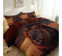Rouge Foncé Housses de Couette 200 x 200 cm, Microfibre Respirant Parure de Lit avec Animal Lion Coucher De Soleil Impression - Décoration sur Le Thème de la Chambre des Enfants Adolescent