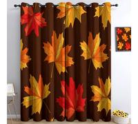 Rouge Foncé Rideau Occultant Thermiques, Feuille D'Érable d'automne Moderne Double Rideau Isolant Anti-Bruit, Économie d'Énergie, Opaque Doux et Esthétiques pour Chambre Salon, Lot de 2, 140 x 260 cm