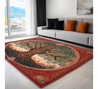 Rouge Foncé Tapis Lavables avec Dos Antidérapant, Tapis Exquis Arbre du Monde Mystérieux Poil Ras Salon, 120 x 170 cm Paillasson pour Cuisine, Salle à Manger, Bureau et Chambre