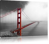 rouge Golgen Gate Bridge à San Francisco noir / blanc Taille: 100x70 sur toile, XXL énormes Photos complètement encadrée avec civière, impression d'art sur murale avec cadre, moins cher que la peinture ou la peinture à l'huile, pas une affiche ou une bannière,