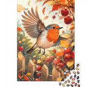 Rouge-Gorge Clôture Automne 1000 Pièces Mini Puzzle pour Famille Relaxant | 38x26cm Carton Décor De Bureau Découpe Précise Cadeau Anniversaire Détente