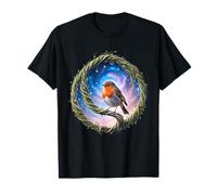 Rouge-Gorge dans Un Cercle de Feuillage avec Ciel étoilé T-Shirt