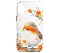 Rouge-Gorge européen Floral Orange forêt Coque pour iPhone 16 Plus