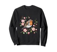 Rouge-gorge européen perché parmi des fleurs roses en fleurs Sweatshirt