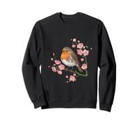 Rouge-gorge européen perché parmi des fleurs roses en fleurs Sweatshirt