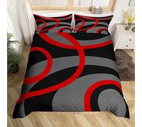 Rouge Gris et Noir Parure de Lit 200x200cm Géométrique Cercle Sets de Housse de Couette Géométrie Swirl Housse de Couette Résumé Art Housse de Couvre lit Modernité Luxe Parure Housse de Couette
