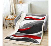 Rouge Gris Et Noir Sherpa Couverture Moderne Forme De Vague Laine Couverture 150x200cm Retro Stripe Art du Vortex Peluche Géométrie Enfants Décoration Durable