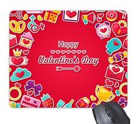 Rouge Happy Valentine's Day avec Cadeau Cœur Nœud Anneaux Fraise Lettre d'amour Cupcakes Donuts Illustration Motif Rectangle en Caoutchouc antidérapant Tapis de Souris de Jeu Tapis de Souris