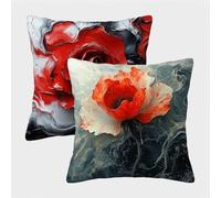 Rouge Housse Coussin 30x30 Lot de 2, Fleur Taie Oreiller 30x30, Lin Housse de Coussin avec Fermeture Éclair Invisible, Carré Taie d'oreiller pour Extérieur Jardin Salon Décor Maison Cadeau 9-7527